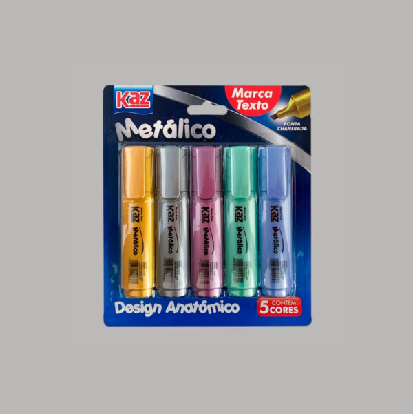 Marca Texto Metálico Kit 05 Cores Kaz