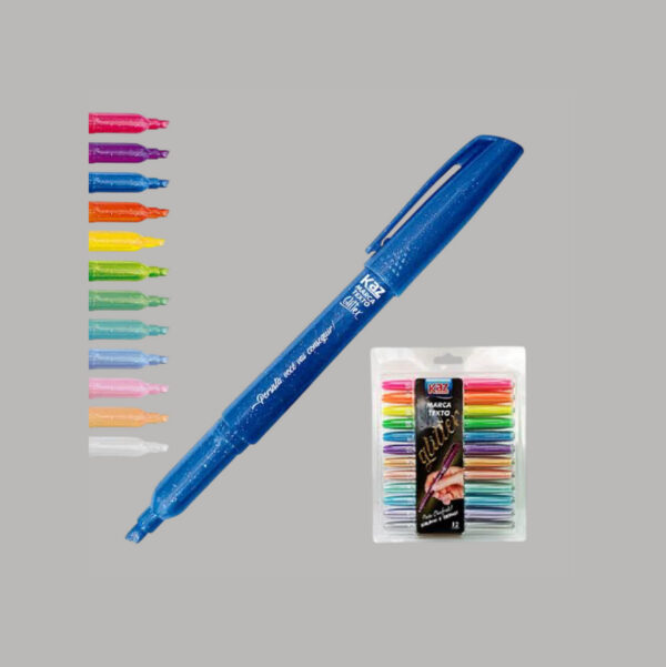 Marca Texto 12 Cores Glitter kaz