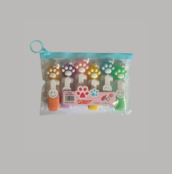 Marca Texto Pata de Gatinho Kit 6 Cores