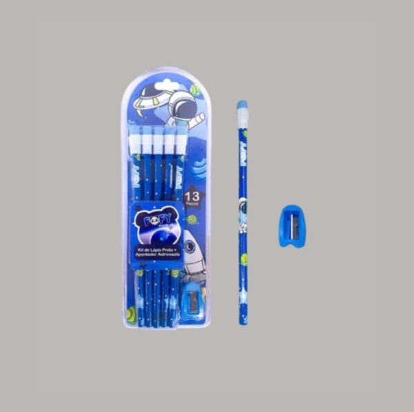 Kit 10 Lápis Preto+ Apontador Astronauta FOFY