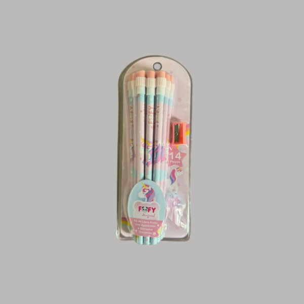 Kit 12 Lápis Preto + Borracha + Apontador Unicórnio FOFY