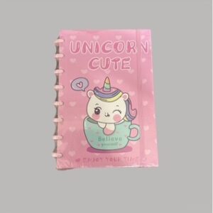 Caderno 8 Discos Unicórnio Cute Rosa 60 fls.