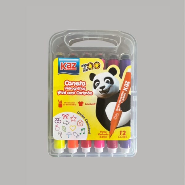Caneta Hidrográfica 12 Cores Brush Mini Com Carimbo Kaz