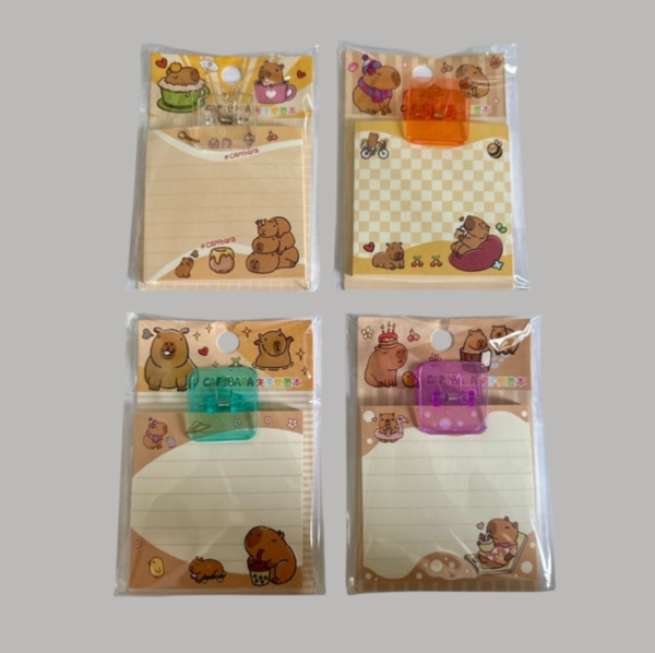 Bloco De Notas Capivara Com Prendedor Cristal